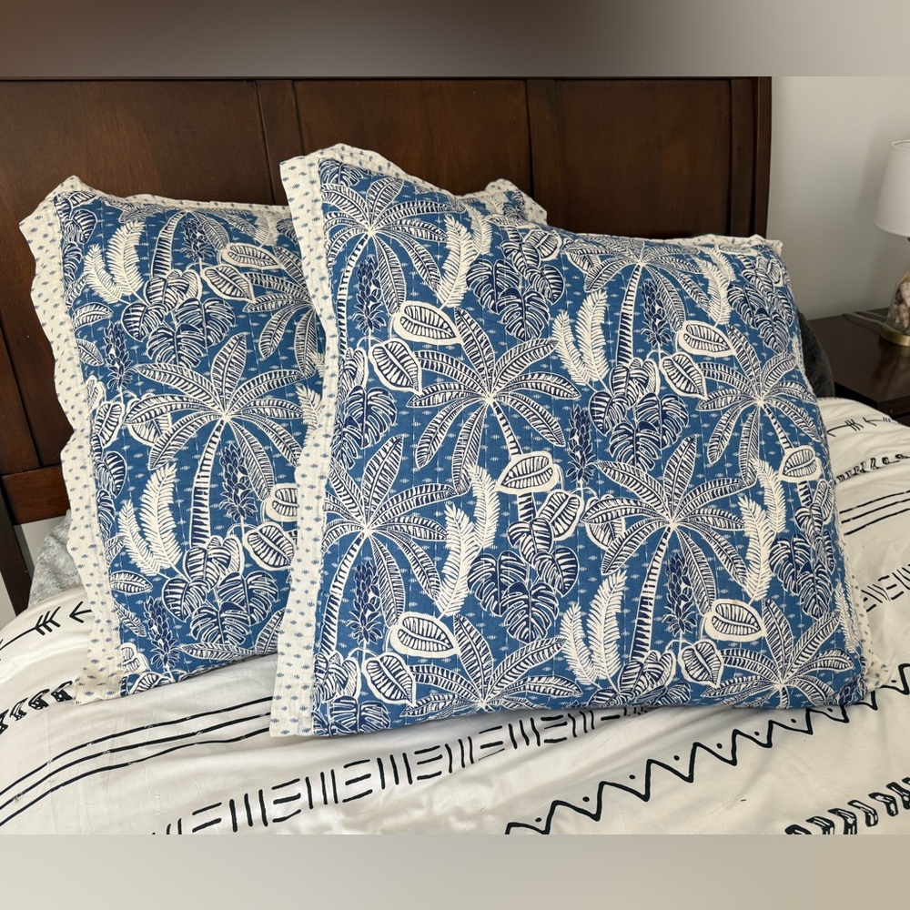 Blue and White Tropical Euro Pillow Shams